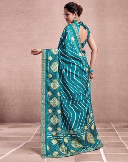 Teal Blue Silk Printed Saree