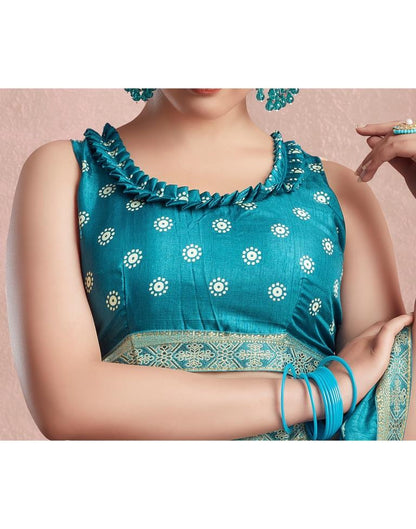 Teal Blue Silk Printed Saree