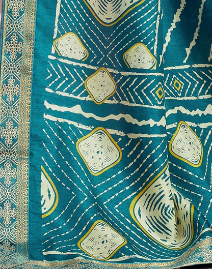 Teal Blue Silk Printed Saree