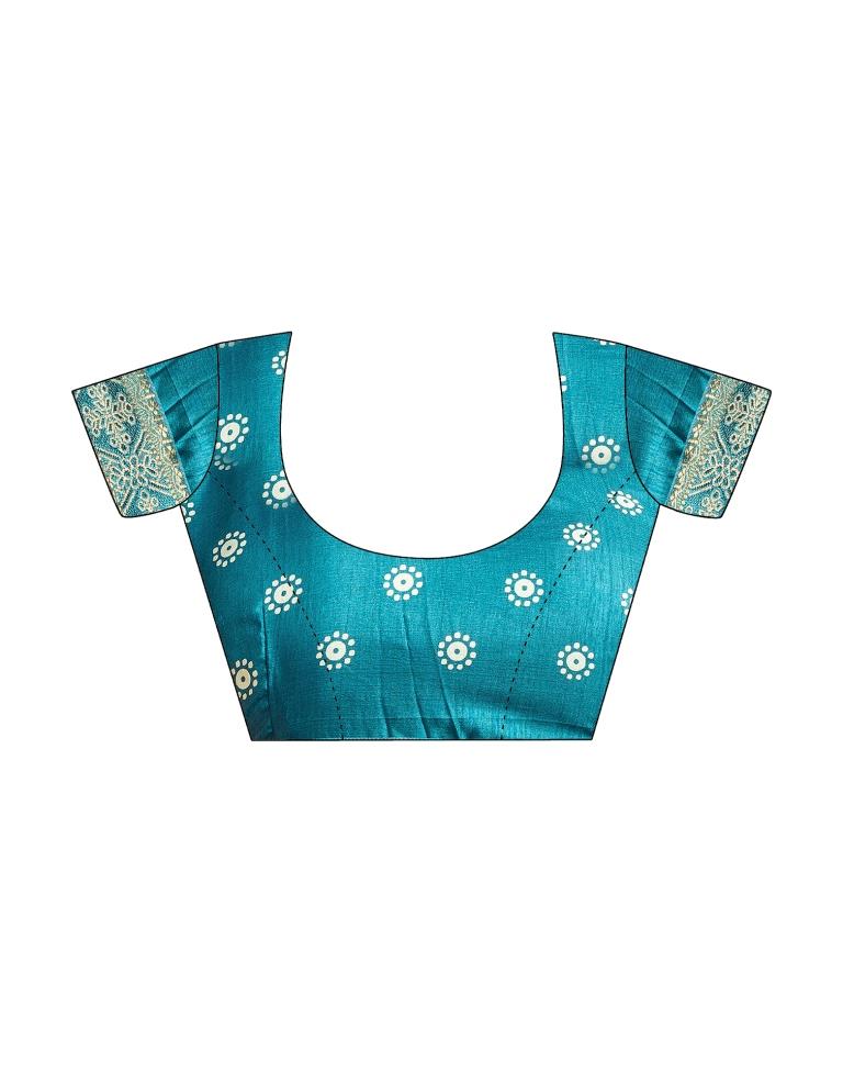 Teal Blue Silk Printed Saree