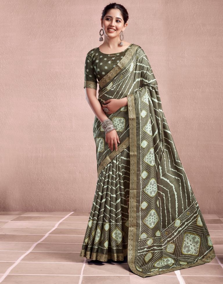 Deep Khaki Silk Printed Saree
