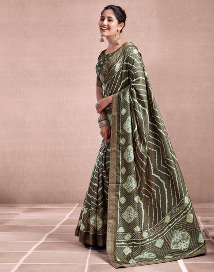 Deep Khaki Silk Printed Saree