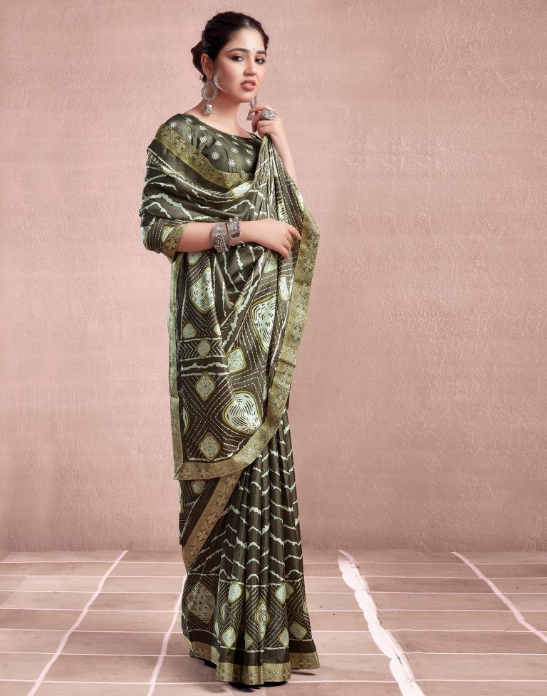 Deep Khaki Silk Printed Saree