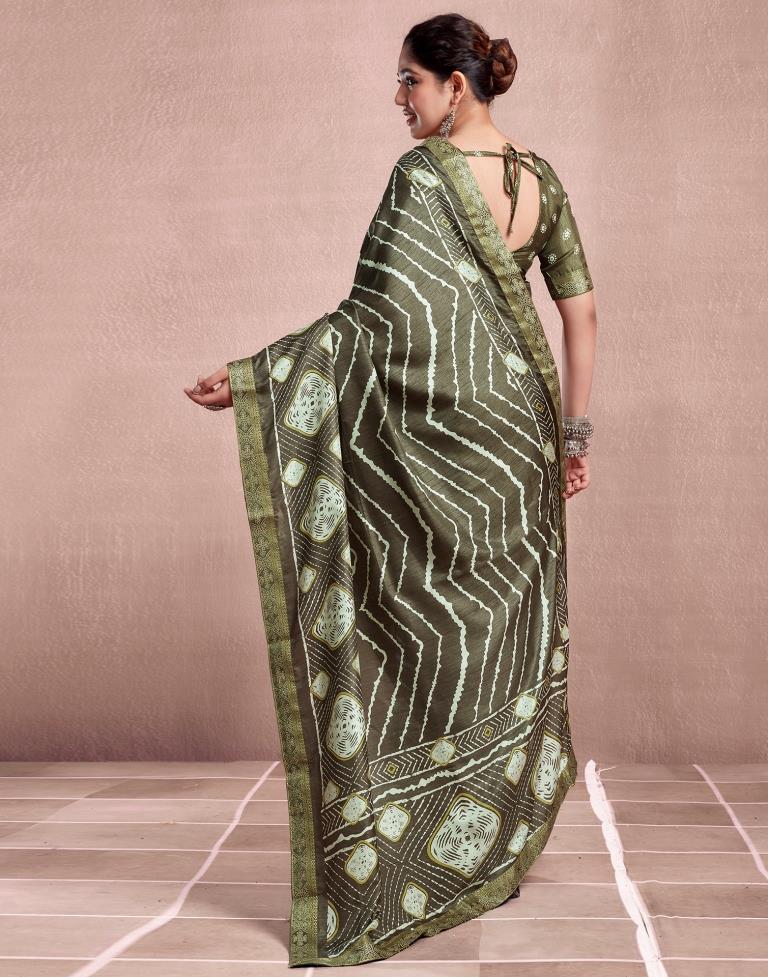 Deep Khaki Silk Printed Saree