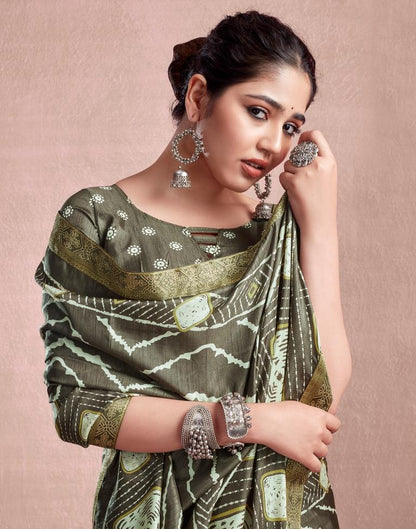 Deep Khaki Silk Printed Saree