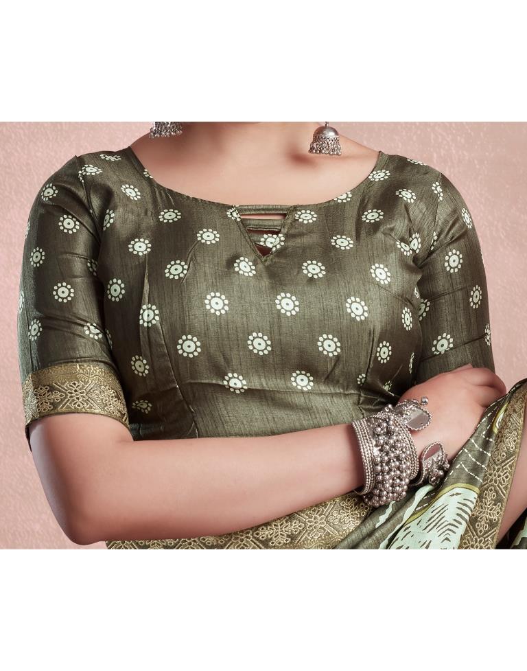 Deep Khaki Silk Printed Saree