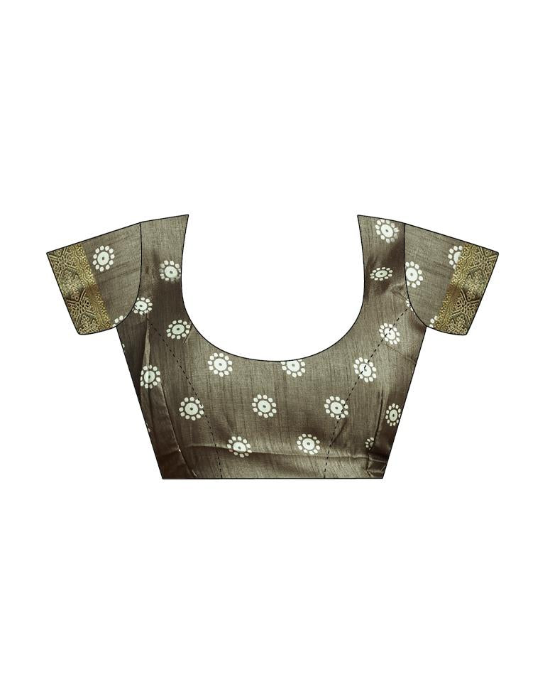 Deep Khaki Silk Printed Saree