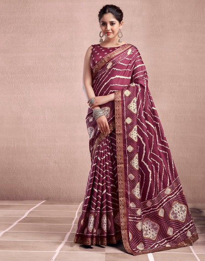 Dusty Maroon Silk Printed Saree