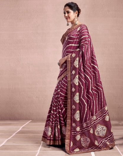 Dusty Maroon Silk Printed Saree