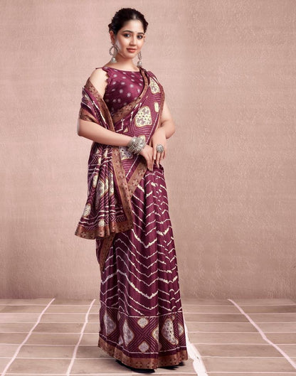 Dusty Maroon Silk Printed Saree