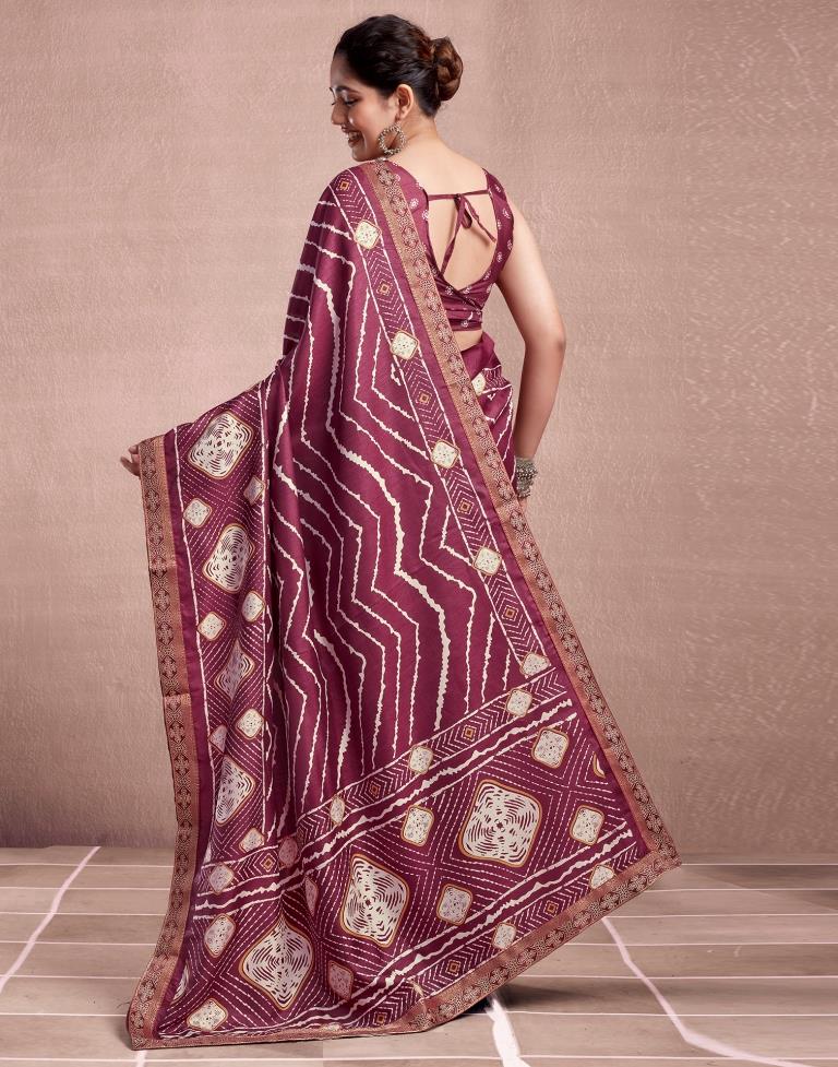 Dusty Maroon Silk Printed Saree