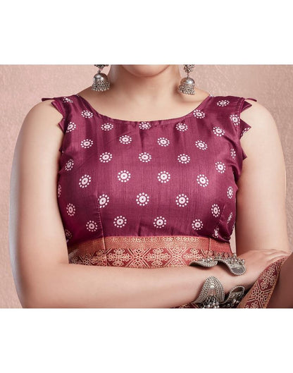 Dusty Maroon Silk Printed Saree