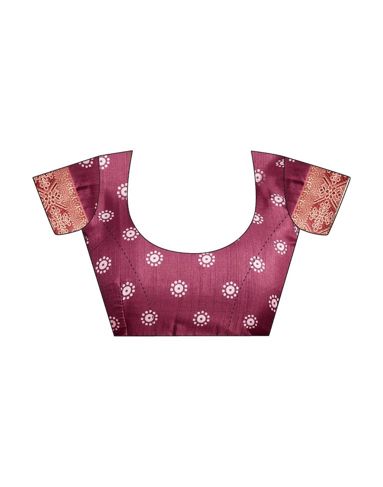 Dusty Maroon Silk Printed Saree
