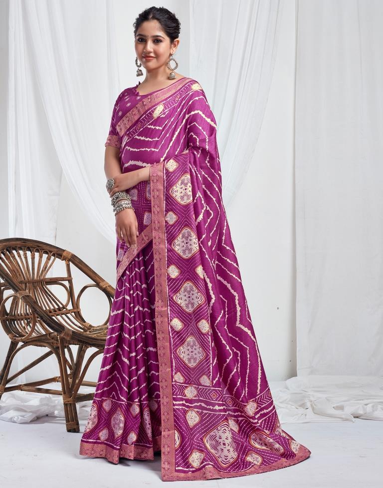 Magenta Silk Printed Saree