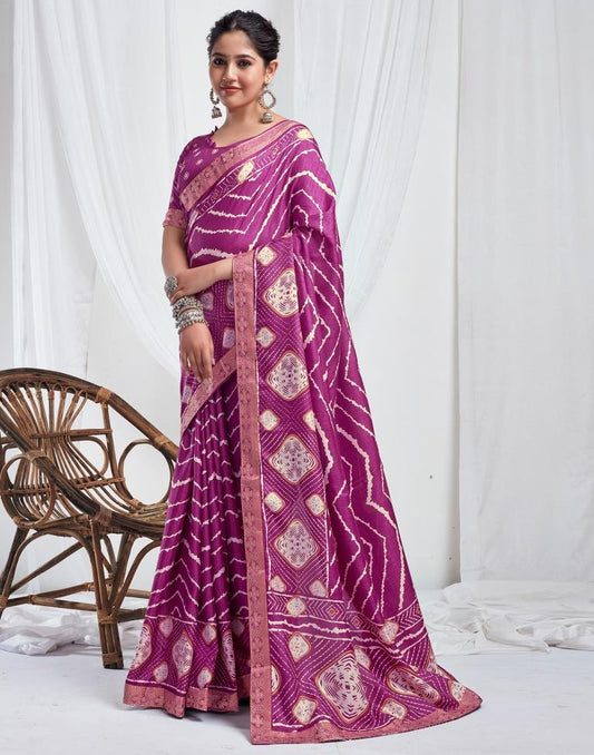 Magenta Silk Printed Saree