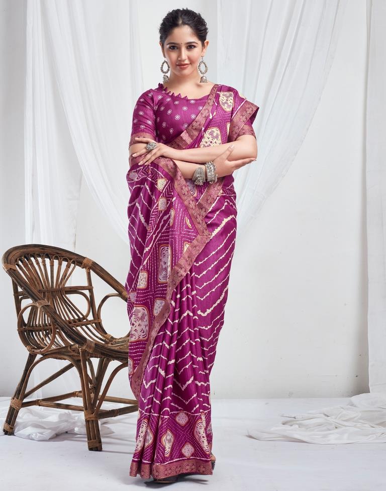 Magenta Silk Printed Saree