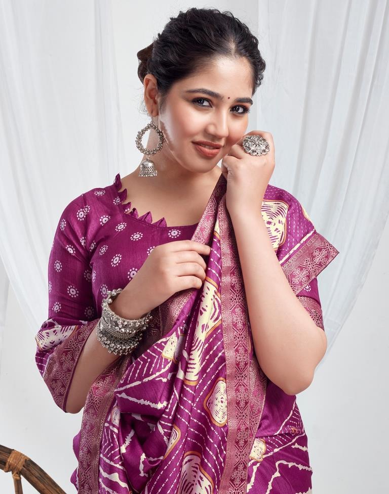 Magenta Silk Printed Saree