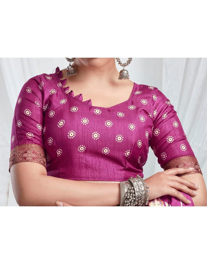Magenta Silk Printed Saree