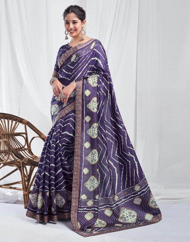 Indigo Silk Printed Saree