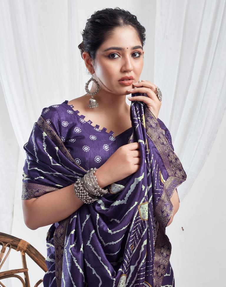 Indigo Silk Printed Saree