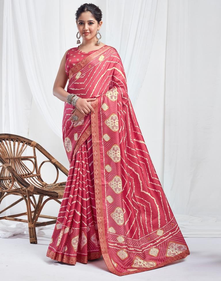 Punch Pink Silk Printed Saree
