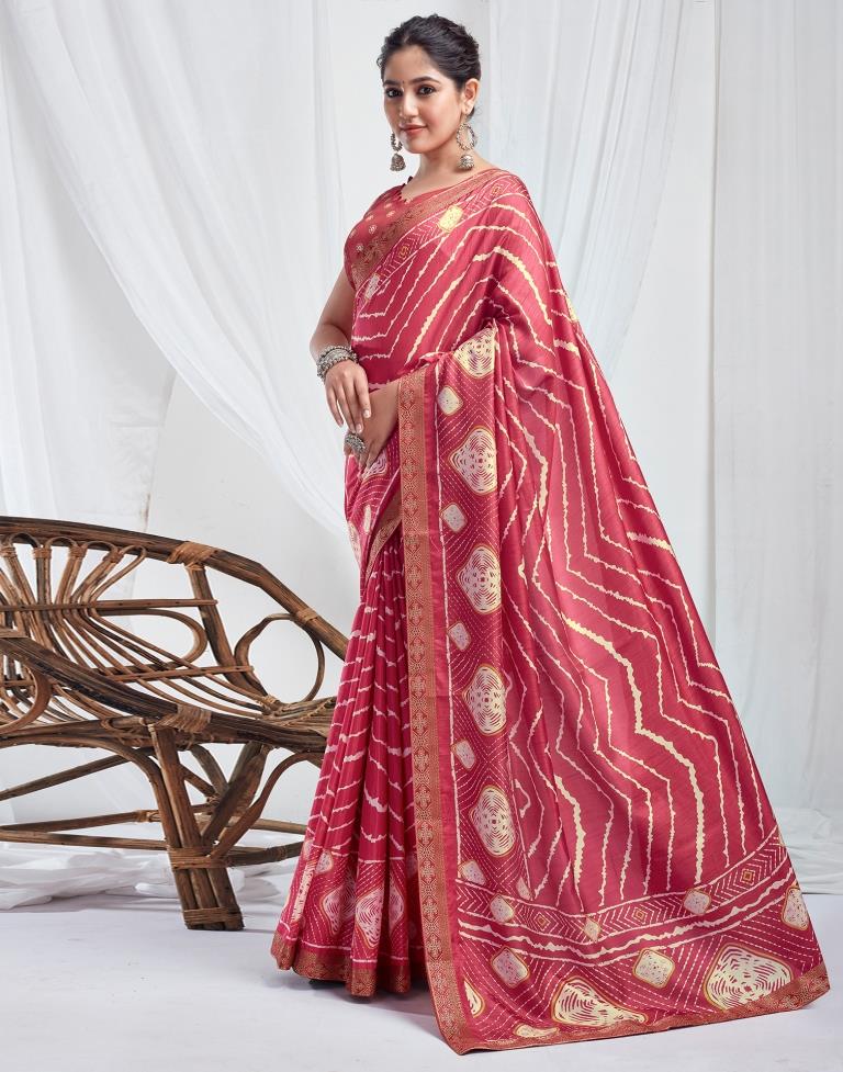 Punch Pink Silk Printed Saree