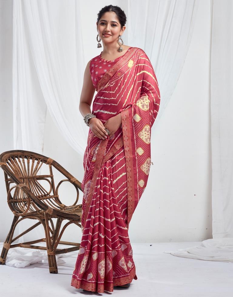 Punch Pink Silk Printed Saree