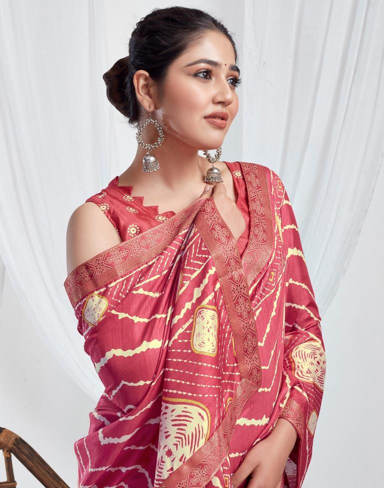 Punch Pink Silk Printed Saree