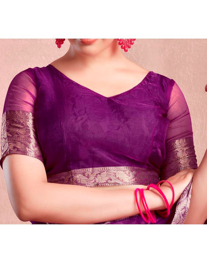 Dark Magenta Organza Plain Saree