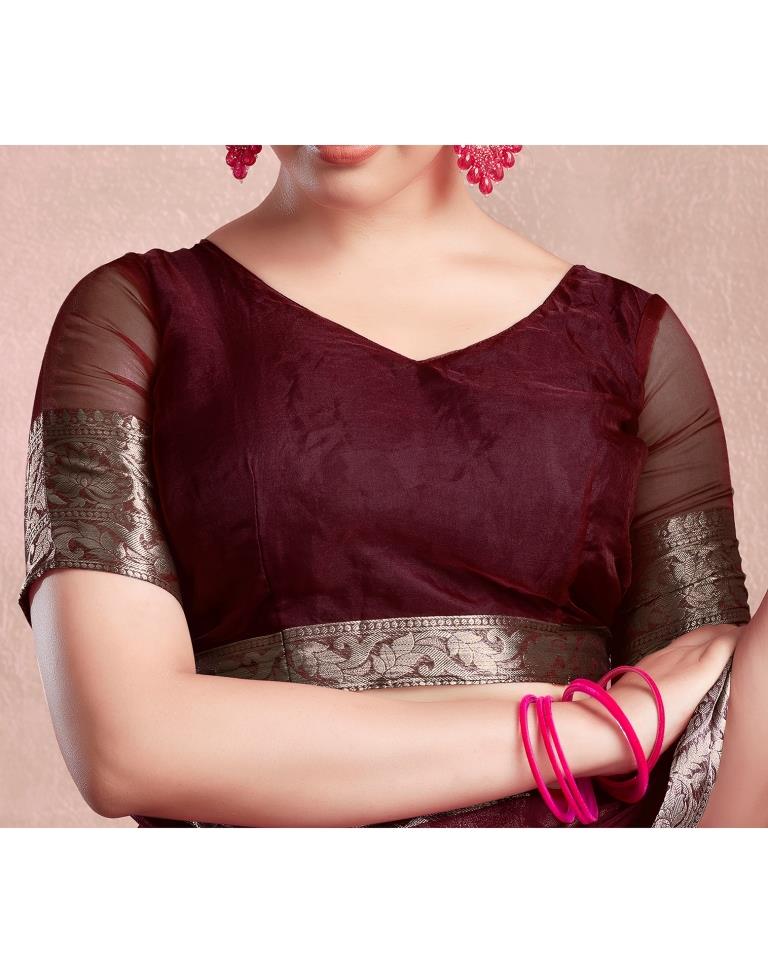 Maroon Organza Plain Saree