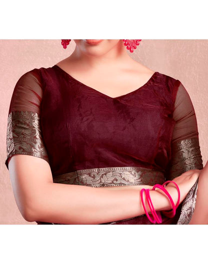 Maroon Organza Plain Saree