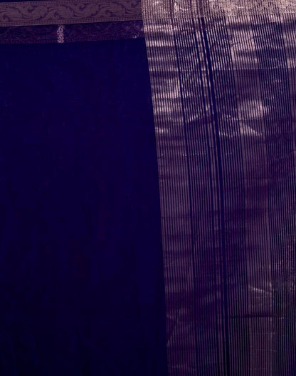 Navy Blue Organza Plain Saree