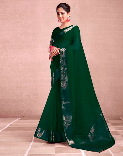 Dark Green Organza Plain Saree