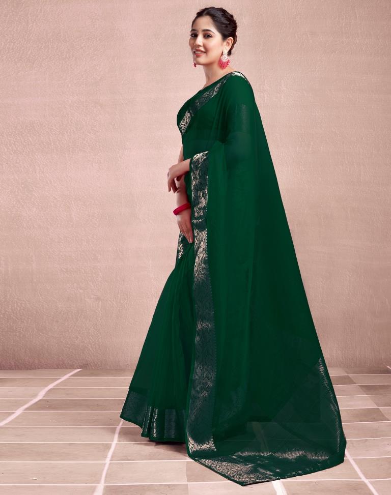 Dark Green Organza Plain Saree