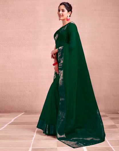 Dark Green Organza Plain Saree
