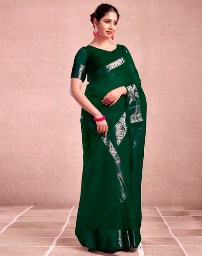 Dark Green Organza Plain Saree