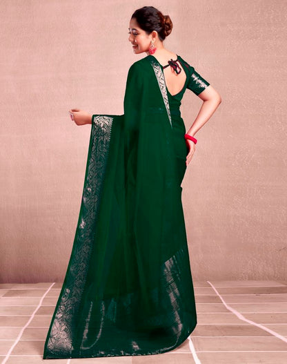 Dark Green Organza Plain Saree