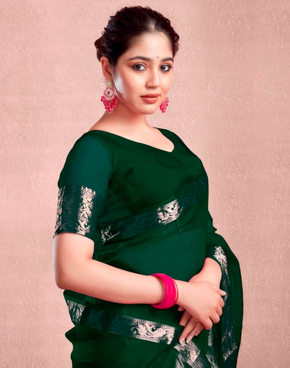 Dark Green Organza Plain Saree