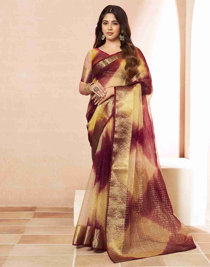 Yellow Organza Printed Woven Saree