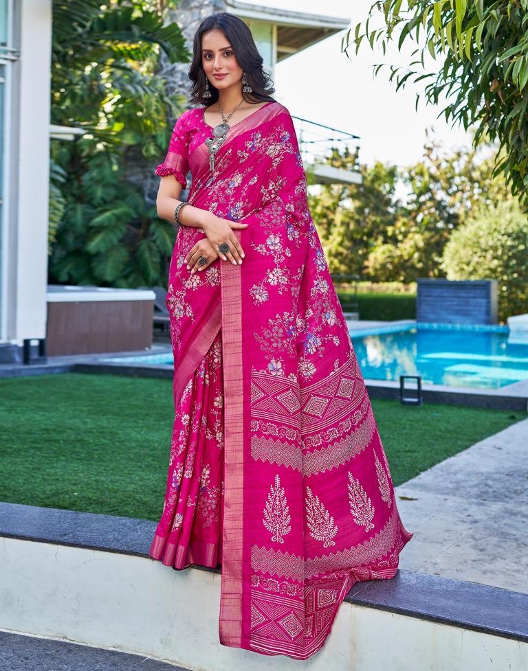 Pink Silk Printed Saree