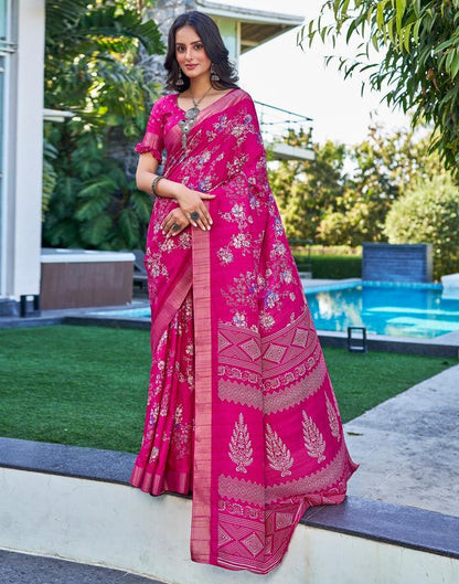 Pink Silk Printed Saree