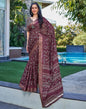 Wine Silk Printed Saree