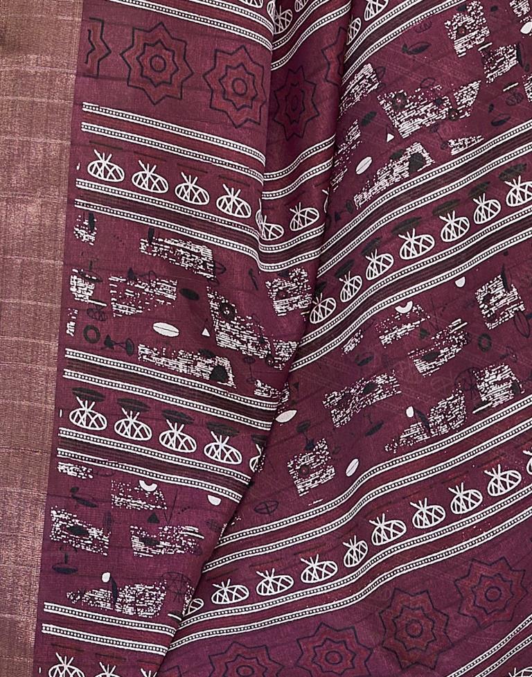 Wine Silk Printed Saree