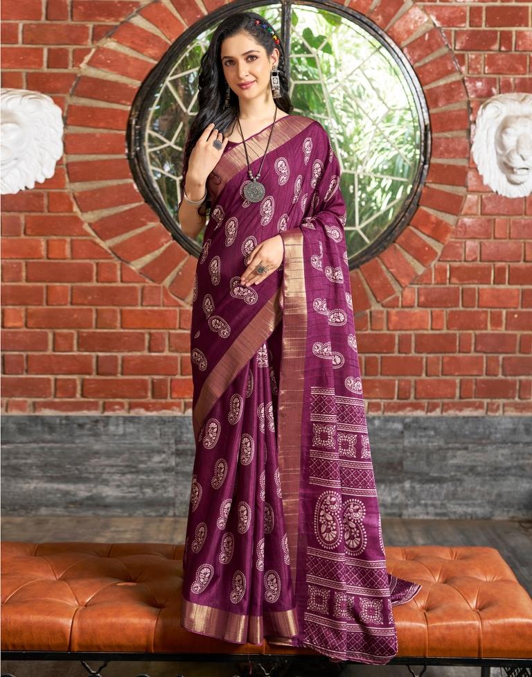 Wine Silk Printed Saree