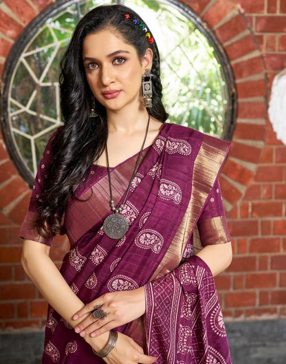 Wine Silk Printed Saree