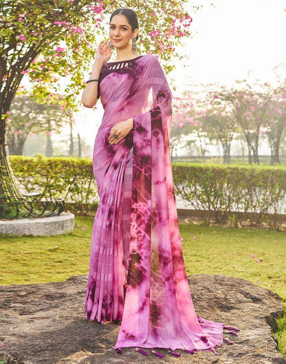 Pink Georgette Printed Saree