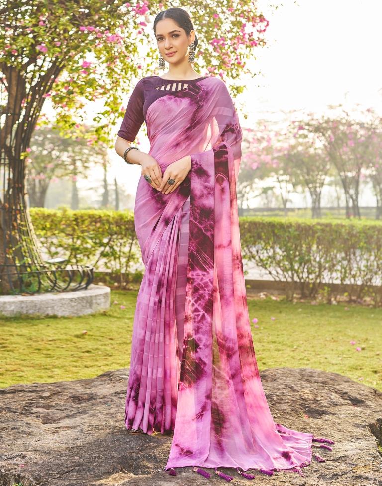 Pink Georgette Printed Saree