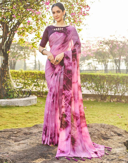 Pink Georgette Printed Saree