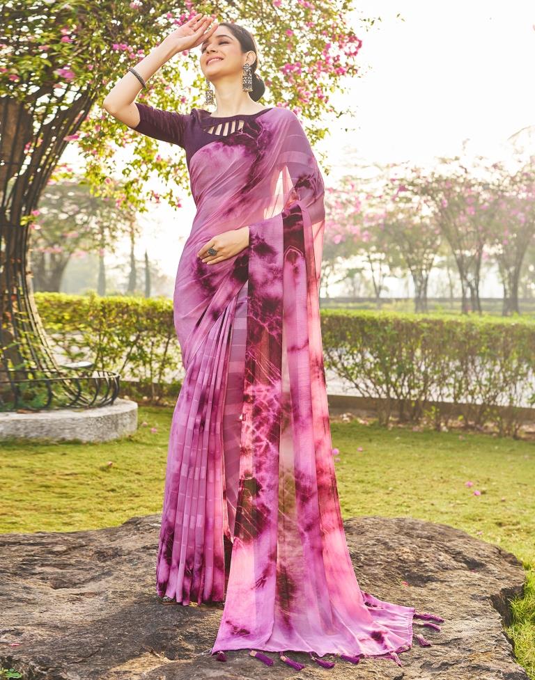 Pink Georgette Printed Saree