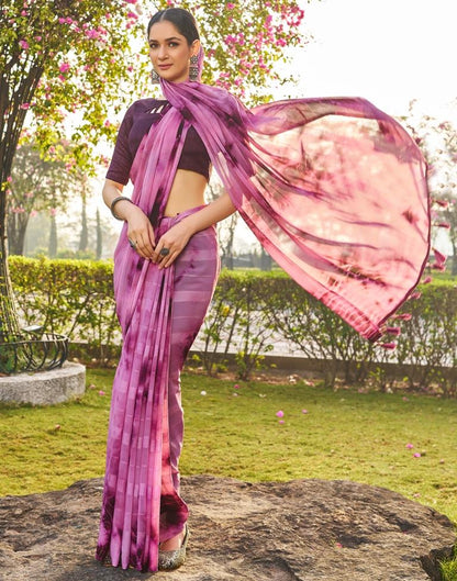Pink Georgette Printed Saree